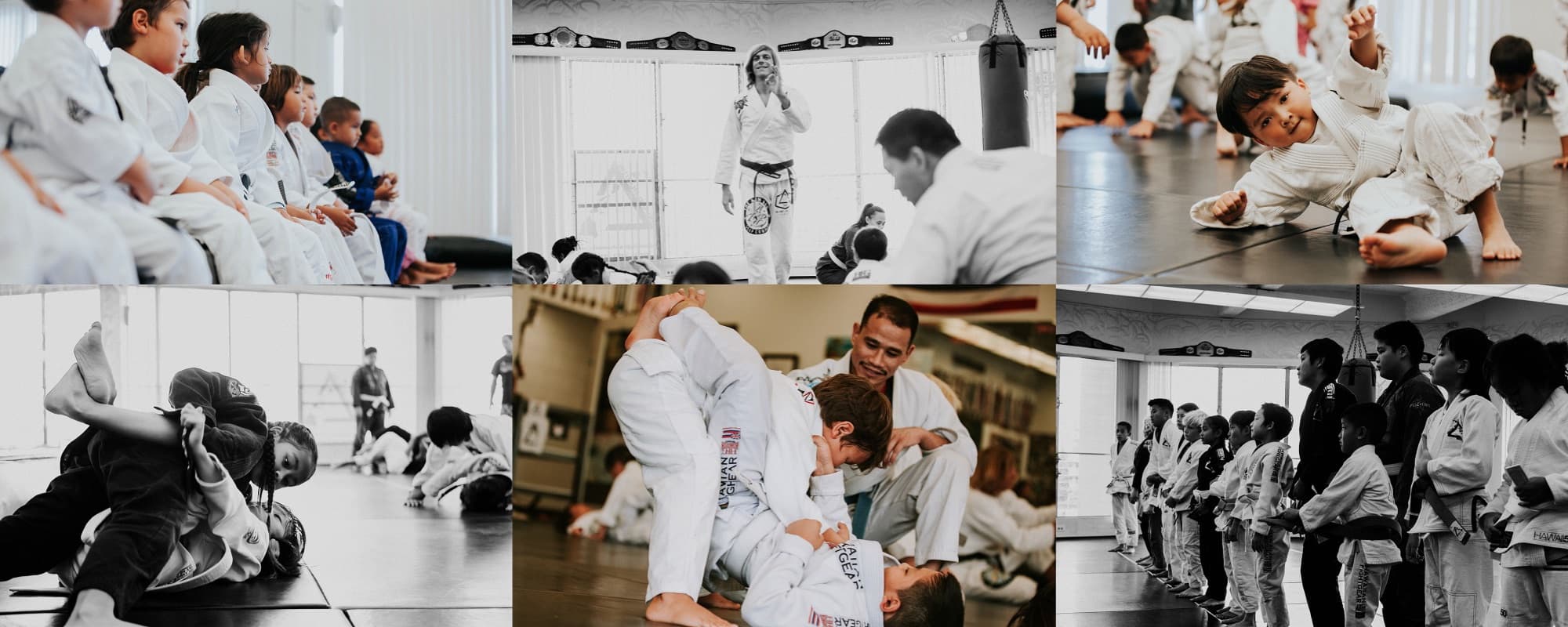 Youth students sparring and lining up on the mats